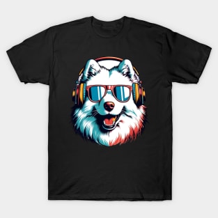 Smiling Samoyed DJ Enjoys Tunes in Japanese Art T-Shirt